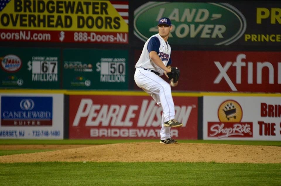 Cory Harrilchak pitching for the Somerset Patriots