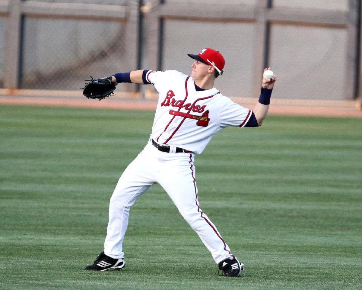 Cory Harrilchak throwing in an Atlanta Braves uniform